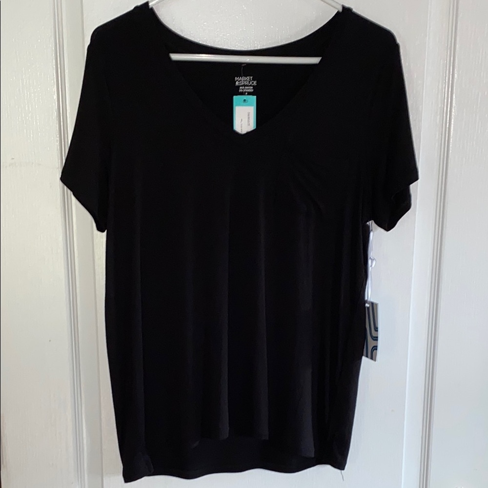 Market & Spruce Black Short Sleeve V-Neck Tee, M, NWT